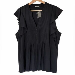 Sundance Kalina Blouse Womens Large Black Ruffle Cottagecore Flutter Sleeve